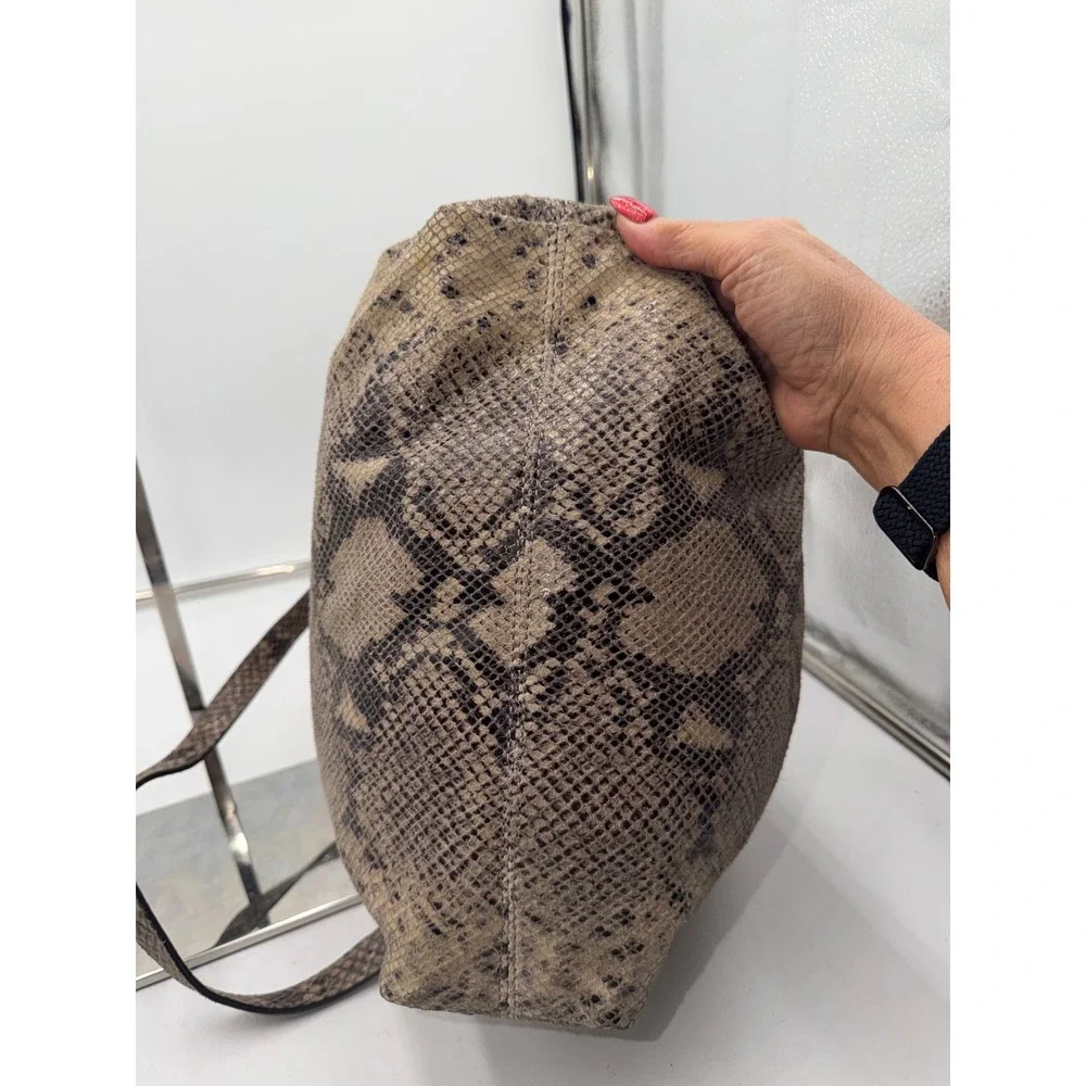 Michael Kors Snakeskin Embossed Leather Hobo Bag Brown Gold Hardware Crossbody